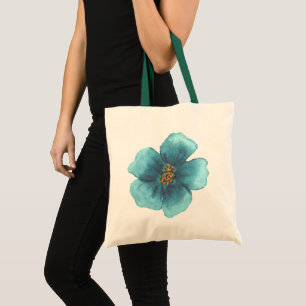 Bolsa Tote Saco de mão de flores de aquarela branca com marca
