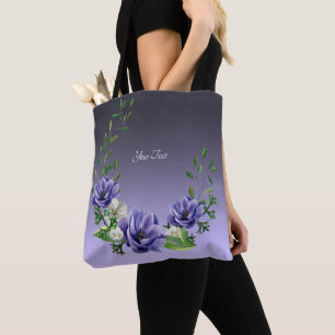 Bolsa Tote Saco de mão de flores roxas em aquarela