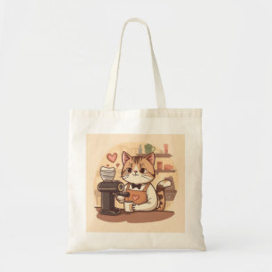 Bolsa Tote Saco de mão de gato barista de desenho animado eng