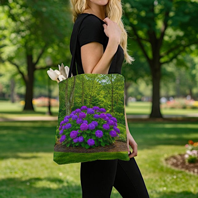Bolsa Tote Saco de mão de Hortênsias Roxas (Criador carregado)