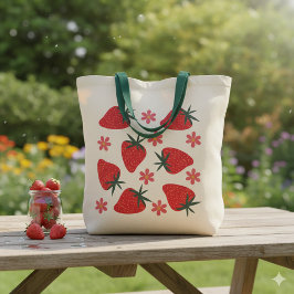 Bolsa Tote Saco de mão de morangos simples vermelho verde ros