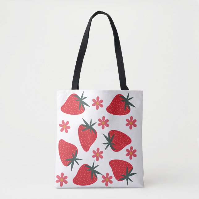 Bolsa Tote Saco de mão de morangos simples vermelho verde ros (Frente)