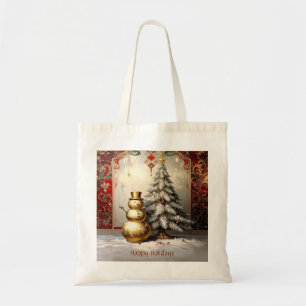 Bolsa Tote Saco de mão de Natal com boneco de neve dourado e