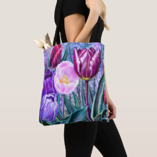 Bolsa Tote Saco de mão de Tulipas Coloridas