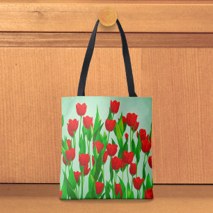 Bolsa Tote Saco de mão de tulipas vermelhas