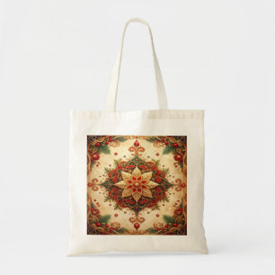Bolsa Tote Saco de Mão Decorativo Vermelho e Verde para Feria