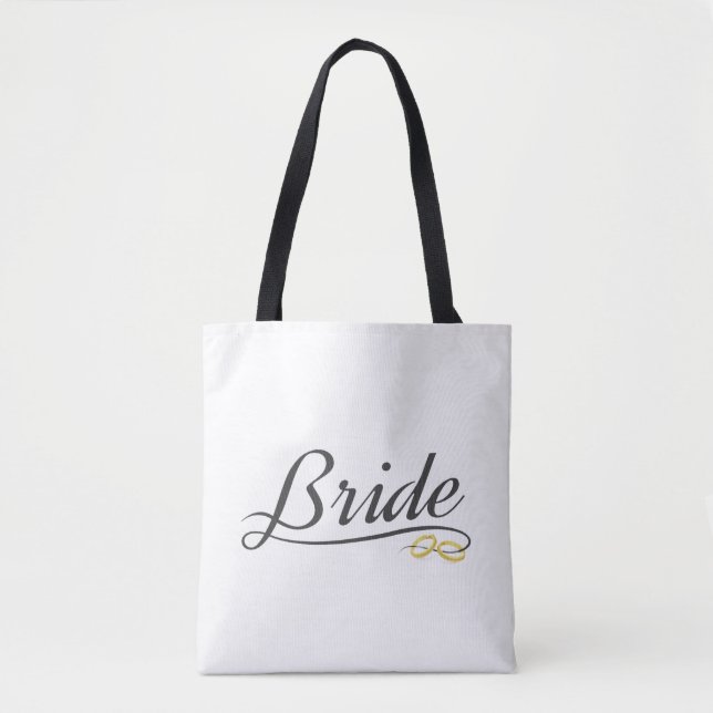 Bolsa Tote Saco de mão Elegant Bride Wedding Calligraphy | (Frente)
