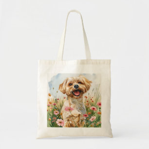 Bolsa Tote Saco de Mão em Aquarela de Maltês