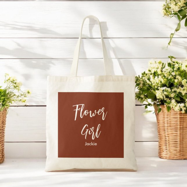 Bolsa Tote Saco de Mão em Terracota Marrom Menina das Flores  (Criador carregado)