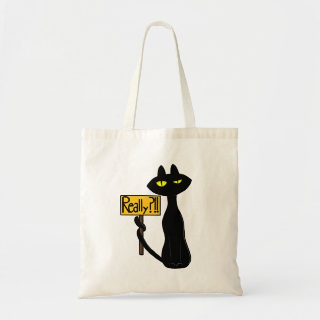 Bolsa Tote Saco de mão engraçado Bad Boogie -O Gato- "Sério?! (Frente)