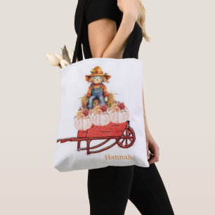 Bolsa Tote Saco de mão, Espantalho de Feliz Halloween Abóbora