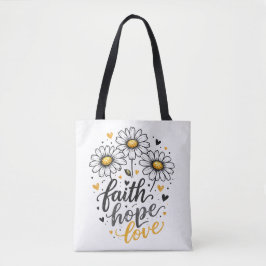 Bolsa Tote Saco de mão Faith, Hope, Love & Daisies