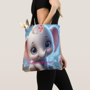 Bolsa Tote Saco de mão, Flor de Elefante Branco Bebê Fofo