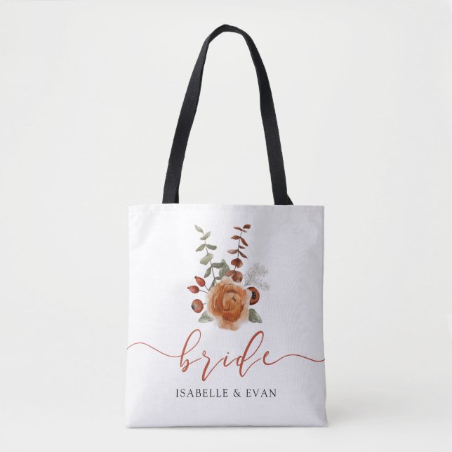 Bolsa Tote Saco de Mão Floral de Aquarela de Outono para Noiv (Frente)