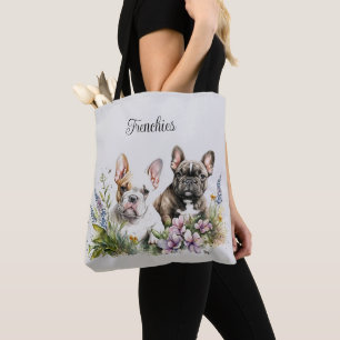 Bolsa Tote Saco de mão floral de Bulldog Francês