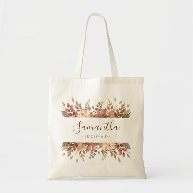 Bolsa Tote Saco de Mão Floral Rústico para Damas de Honra (Frente)