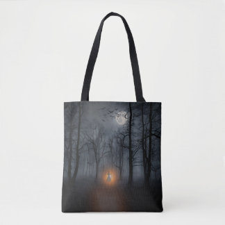 Bolsa Tote Saco de mão Floresta Nebulosa ao Luar e Figura Mis