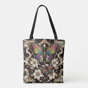 Bolsa Tote Saco de Mão Luxuoso Borboleta Arco-Íris Diamantes