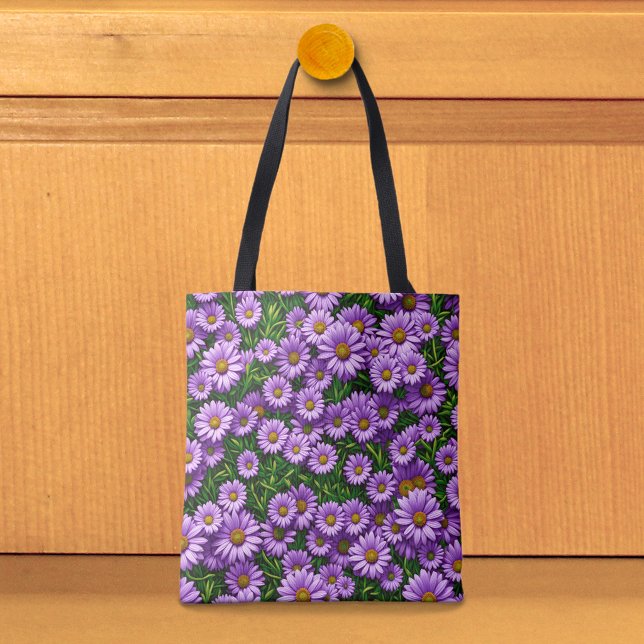 Bolsa Tote Saco de mão Margaridas Roxas (Tote bag with purple daisies.)