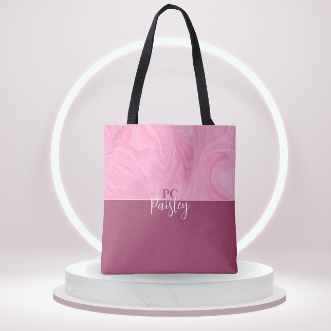 Bolsa Tote Saco de mão - Monograma Rosa Mármore Dois Tons (Criador carregado)