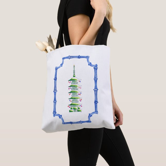 Bolsa Tote Saco de mão Pagode de Natal em Chinoiserie (Close Up)