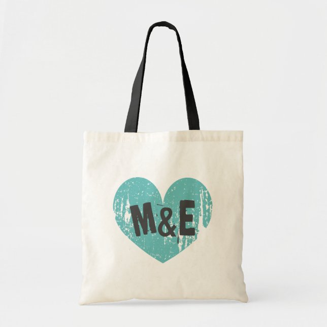 Bolsa Tote Saco de mão para casamento monogramado com coração (Frente)