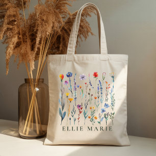 Bolsa Tote Saco de mão personalizado com flores silvestres co