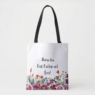 Bolsa Tote Saco de mão Personalizado Floral Melhor Dama de Ho