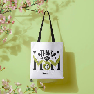 Bolsa Tote Saco de mão personalizado floral Obrigada Mamãe