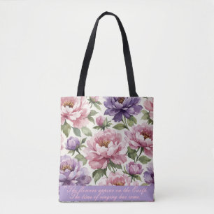Bolsa Tote Saco de Mão Personalizado Peônia Floral