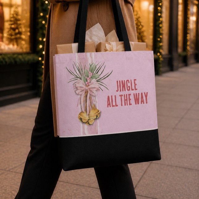 Bolsa Tote Saco de mão Pink Christmas Jingle All the Way (Criador carregado)