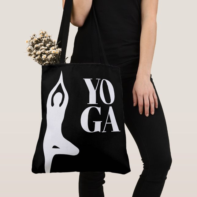 Bolsa Tote Saco de mão preto silhueta da pose da árvore de yo (Close Up)