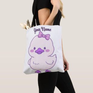 Bolsa Tote Saco de mão roxo sentado do pato fofo Kawaii nome