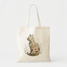 Saco de mão silhueta de gato de flor selvagem Flor