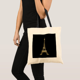 Bolsa Tote Saco de mão Torre Eiffel preta francesa