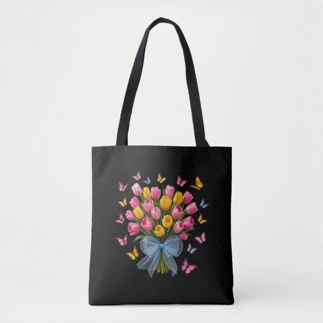 Bolsa Tote Saco de Mão Tulipas & Borboletas (Frente)