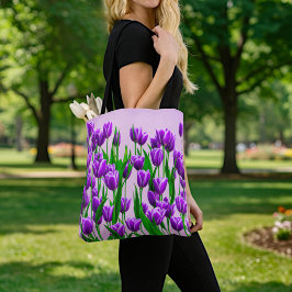 Bolsa Tote Saco de mão Tulipas Roxas