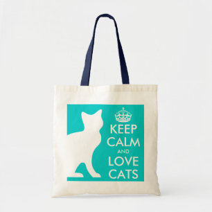 Bolsa Tote Saco de mão turquesa Mantenha a calma e ame gatos