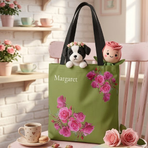 Bolsa Tote Saco de mão verde sálvia com estilo artístico booh