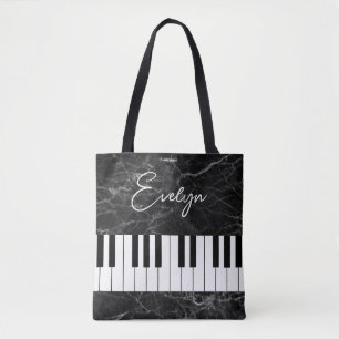 Bolsa Tote Saco de Mãos de Música de Piano Black Marble