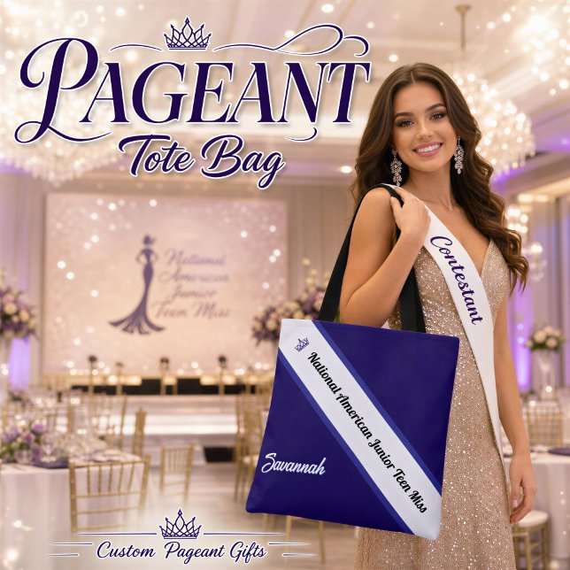 Bolsa Tote Saco de Mãos para Concurso com Faixa Personalizada (Pageant Tote Bag custom sash text, pageant title, name and crown icon design ideal gift for pageants)