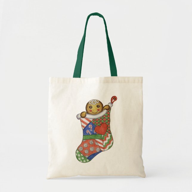 Bolsa Tote Saco de Meia de Natal de Pão de Mel (Frente)