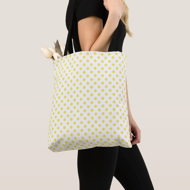 Bolsa Tote Saco de Milho Amarelo com Bolinhas e Círculos (Close Up)