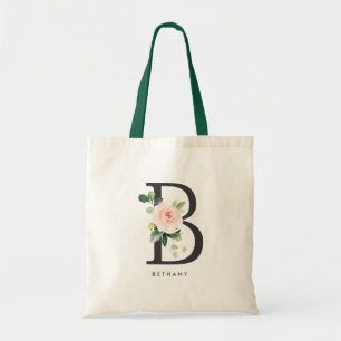 Bolsa Tote Saco de Monograma Floral Peônia B Preto para Damas