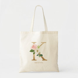 Bolsa Tote Saco de Monograma Floral Peônia K Dama de Honra