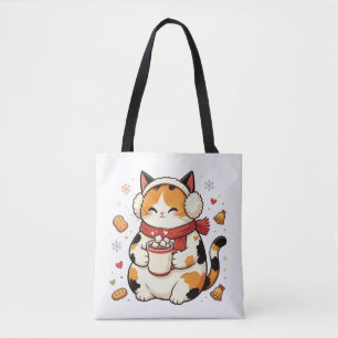 Bolsa Tote Saco de Natal Aconchegante Gato Calico