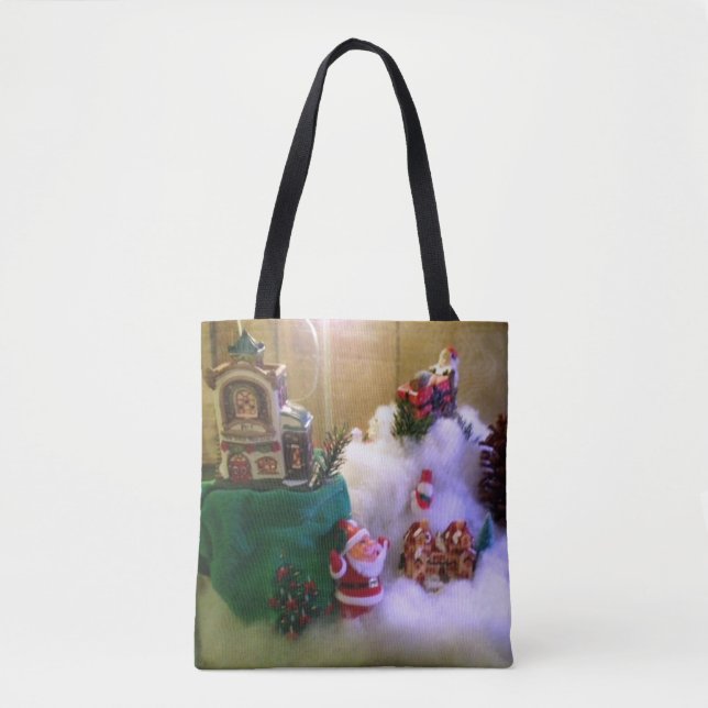 Bolsa Tote Saco de Natal Aldeia de Neve AllOverPrint (Frente)