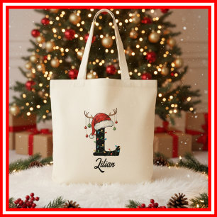 Bolsa Tote Saco de Natal com Antílope e Chapéu de Papai Noel