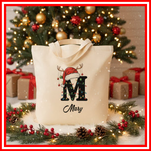 Bolsa Tote Saco de Natal com Antílope e Chapéu de Papai Noel