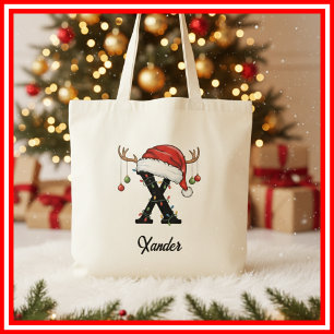 Bolsa Tote Saco de Natal com Antílope e Chapéu de Papai Noel